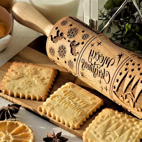 1pc Embossing Rolling Pin Christmas Pattern Xmas Wooden 3D Engraved Nativity With Jesus 9 Different Pattern Design For Baking Cookies - Image 5