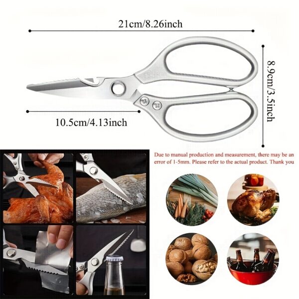 1pc Professional 8.5-inch Stainless Steel Kitchen Scissors with Aluminum Alloy Handle - Perfect for Cutting Chicken Bones and More - Image 3