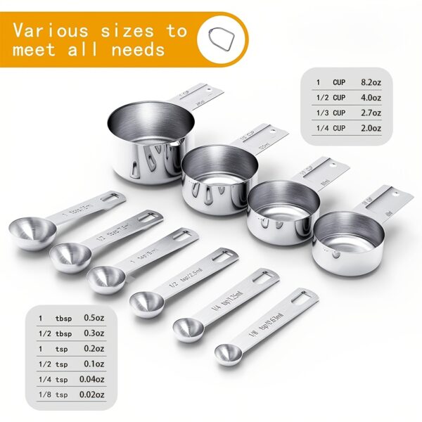 1 Set Stainless Steel Measuring Cups & Spoons Set; Cups And Spoons; Kitchen Gadgets For Cooking & Baking (4+6) 0.86lb - Image 4