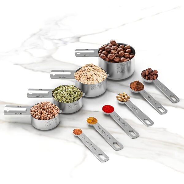 1 Set Stainless Steel Measuring Cups & Spoons Set; Cups And Spoons; Kitchen Gadgets For Cooking & Baking (4+6) 0.86lb - Image 5