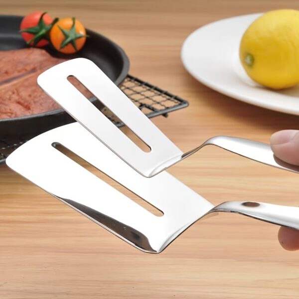 1pc Stainless Steel Steak Clamps; Kitchen Barbecue Food Flipping Spatula Tongs Clip For Burgers BBQ Pizza Pies Fish; Kitchen Bread Tongs - Image 5