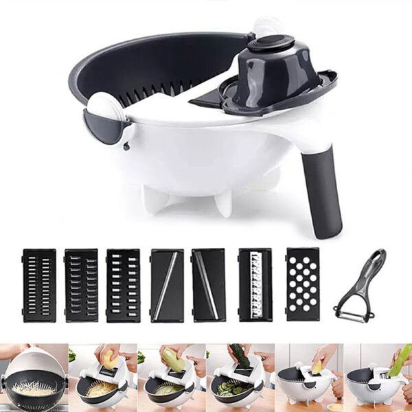 9 In 1 Multi-function Vegetable Cutting Artifact; Household Potato Shredding Machine; Manual Kitchen Artifact; Cutting Vegetable Draining - Image 3