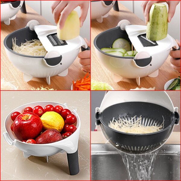 9 In 1 Multi-function Vegetable Cutting Artifact; Household Potato Shredding Machine; Manual Kitchen Artifact; Cutting Vegetable Draining - Image 4