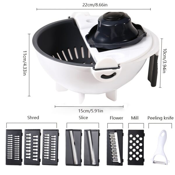 9 In 1 Multi-function Vegetable Cutting Artifact; Household Potato Shredding Machine; Manual Kitchen Artifact; Cutting Vegetable Draining - Image 6