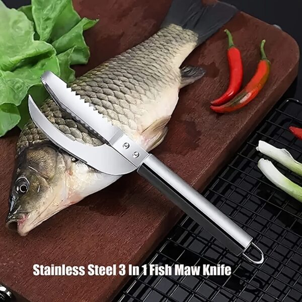 1pc Stainless Steel 3 In 1 Fish Scale Knife; Cut/Scrape/Dig Maw Knife Scale Scraper; Sawtooth Peelers; Scraping Boning Filleting - Image 3