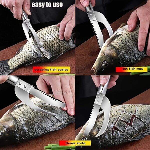 1pc Stainless Steel 3 In 1 Fish Scale Knife; Cut/Scrape/Dig Maw Knife Scale Scraper; Sawtooth Peelers; Scraping Boning Filleting - Image 5