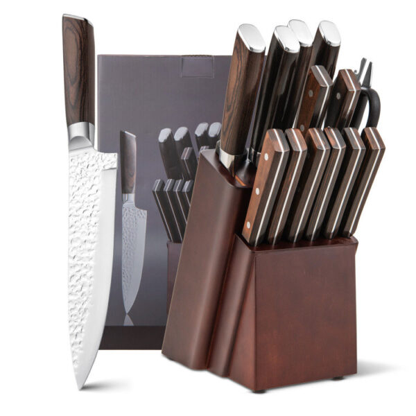 15 Pieces Stainless Steel Knife Block Set with Ergonomic Handle - Image 2