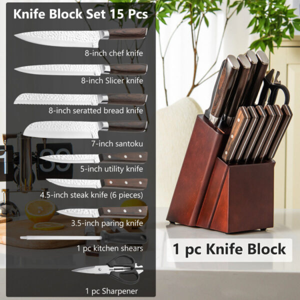 15 Pieces Stainless Steel Knife Block Set with Ergonomic Handle - Image 4