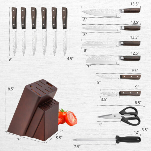 15 Pieces Stainless Steel Knife Block Set with Ergonomic Handle - Image 5