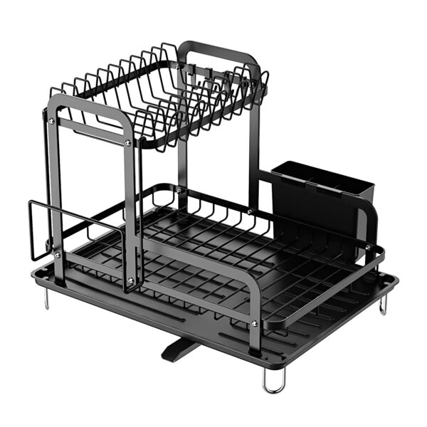 2-Tier Dish Drying Rack for Kitchen Counter Space Saving Rustproof Dish Rack with Drainboard Detachable Kitchen Drainer Organizer Set - Image 10