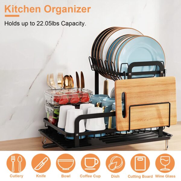 2-Tier Dish Drying Rack for Kitchen Counter Space Saving Rustproof Dish Rack with Drainboard Detachable Kitchen Drainer Organizer Set - Image 5