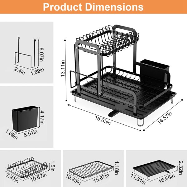 2-Tier Dish Drying Rack for Kitchen Counter Space Saving Rustproof Dish Rack with Drainboard Detachable Kitchen Drainer Organizer Set - Image 7