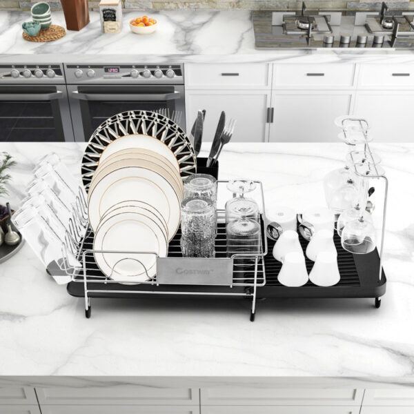 Stainless Steel Expandable Dish Rack with Drainboard and Swivel Spout - Image 2