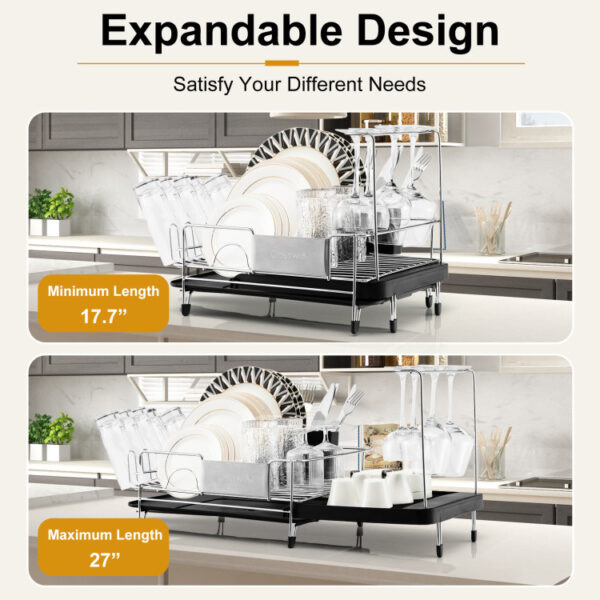 Stainless Steel Expandable Dish Rack with Drainboard and Swivel Spout - Image 4