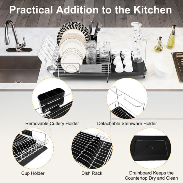 Stainless Steel Expandable Dish Rack with Drainboard and Swivel Spout - Image 6