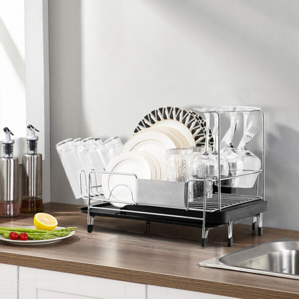 Stainless Steel Expandable Dish Rack with Drainboard and Swivel Spout - Image 9