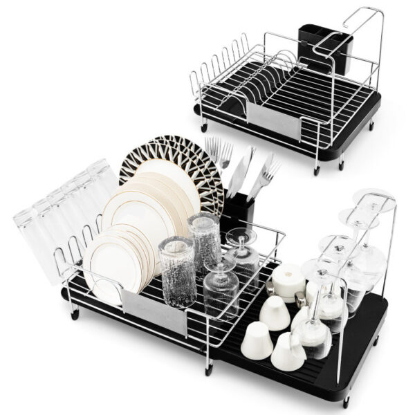 Stainless Steel Expandable Dish Rack with Drainboard and Swivel Spout - Image 10