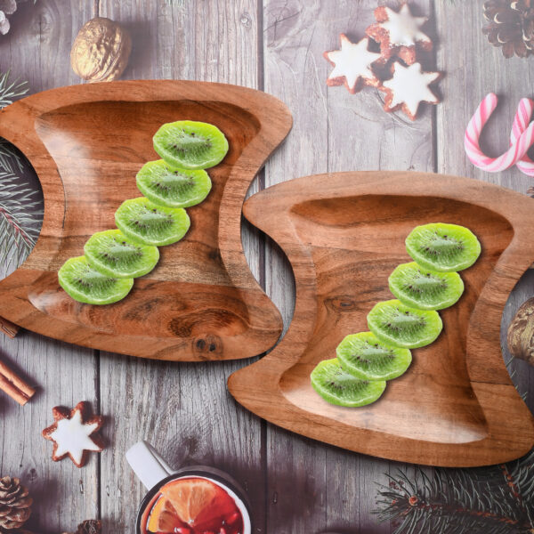 WILLART Wooden Serving Platter Tray Bowl for Serving Snacks Salad Fruits or Platters (Dimension : LxBxH - 20 cm x 19 cm x 1.75 cm) - Set of 2 - Image 2