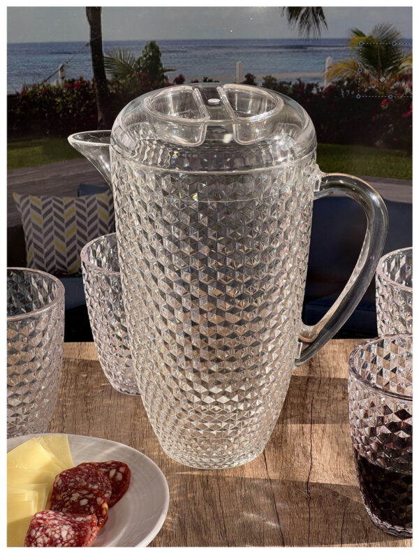 Leading Ware 2.5 Quarts Water Pitcher with Lid, Diamond Cut Unbreakable Plastic Pitcher, Drink Pitcher, Juice Pitcher with Spout BPA Free - Image 2