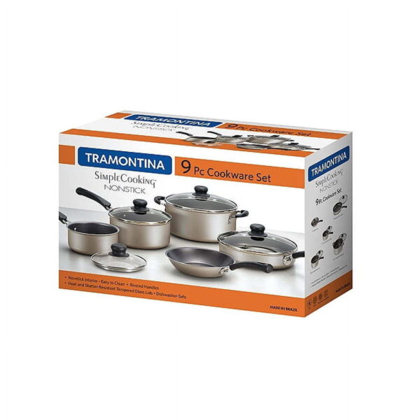 Tramontina 9 Piece Non-Stick Cookware Set, Champagne - Image 3