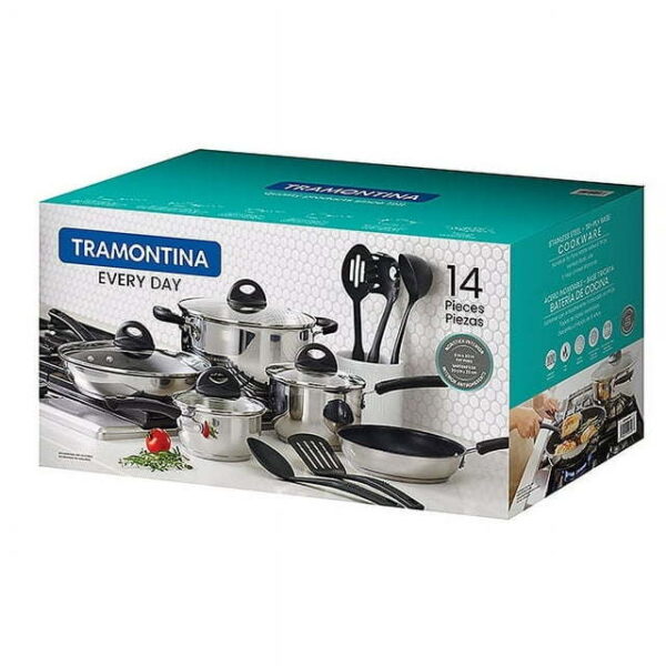 Tramontina Everyday 14 Pc Stainless Steel Tri-Ply Base Cookware Set - Image 3