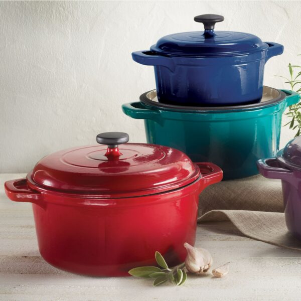 Tramontina Enameled Cast Iron 6.5 Quart Round Dutch Oven, Red - Image 2