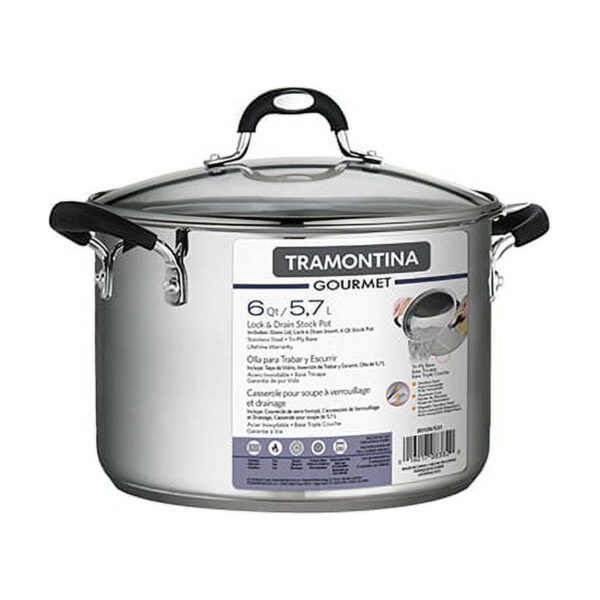 Tramontina Lock-N-Drain Stainless Steel 6 Quart Covered Stock Pot, 3 Count - Image 3