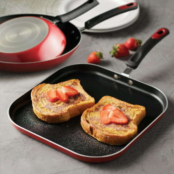 Tramontina Everyday 3 Pieces Aluminum Non-stick Fry Pan and Griddle Set Metallic Red - Image 2