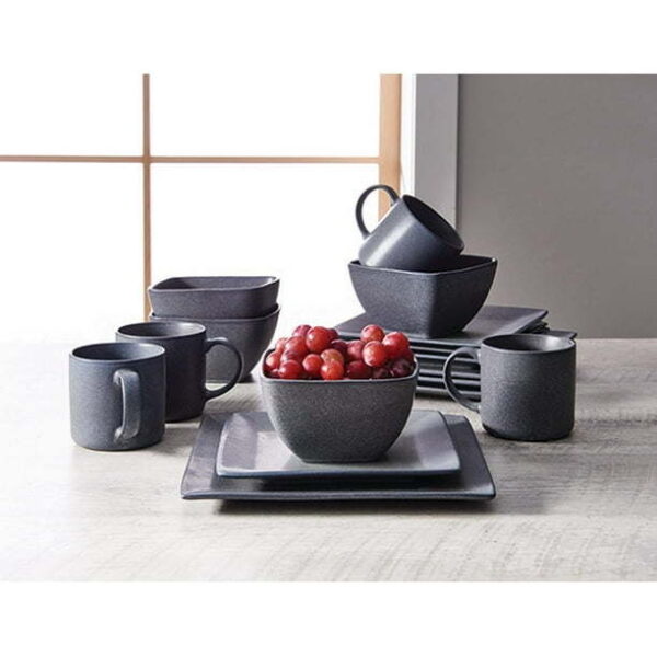 Better Homes & Gardens- Dark Gray Square Stoneware 16-Piece Dinnerware Set - Image 2