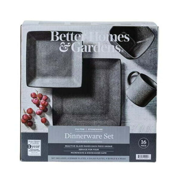 Better Homes & Gardens- Dark Gray Square Stoneware 16-Piece Dinnerware Set - Image 3