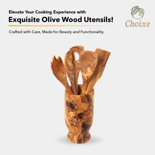 Olive Wood Kitchen Servers Set w/Holder -6 Pcs - Image 2