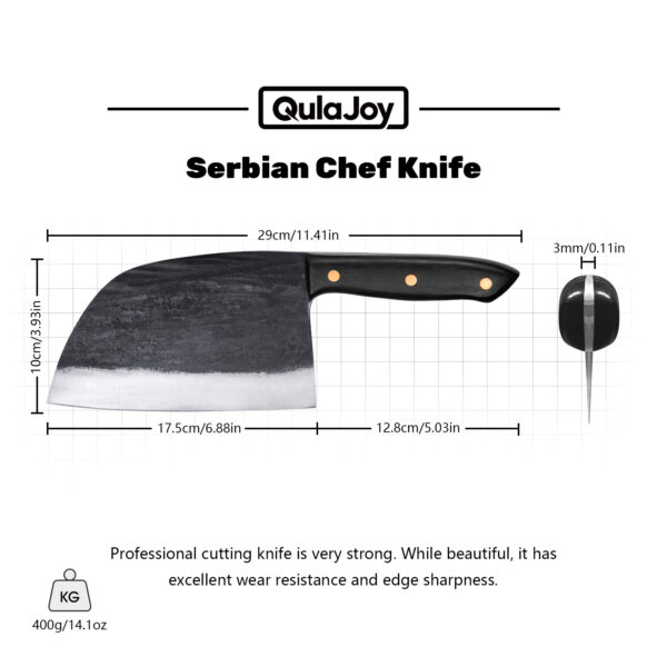 Qulajoy Serbian Chef Knife 6.7 Inch - High Carbon Steel Meat Cleaver - Professional Japanese Full Tang Hammered Cutting Knife For Kitchen Camping BBQ Outdoor - Image 2