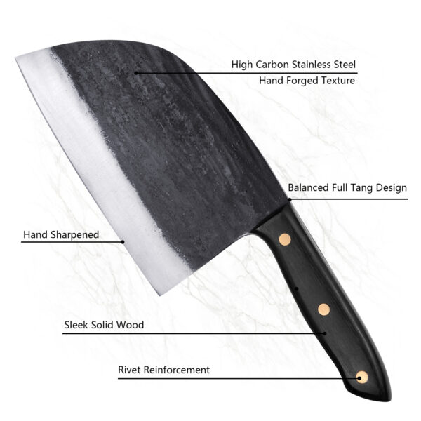 Qulajoy Serbian Chef Knife 6.7 Inch - High Carbon Steel Meat Cleaver - Professional Japanese Full Tang Hammered Cutting Knife For Kitchen Camping BBQ Outdoor - Image 4