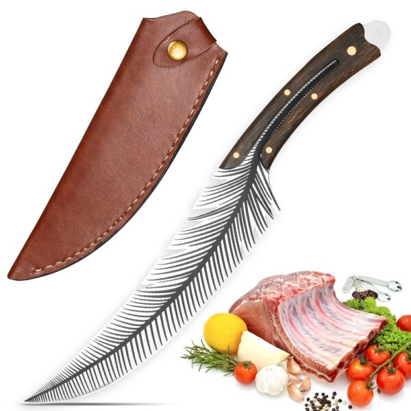 Qulajoy Viking Knife - 13.8 Inch Full Tang Boning Knife With 8.5 Inch Feather Blade & Leather Sheath - Sharp Hand-Forged 7Cr17MOV Real Carbon Steel - Image 7