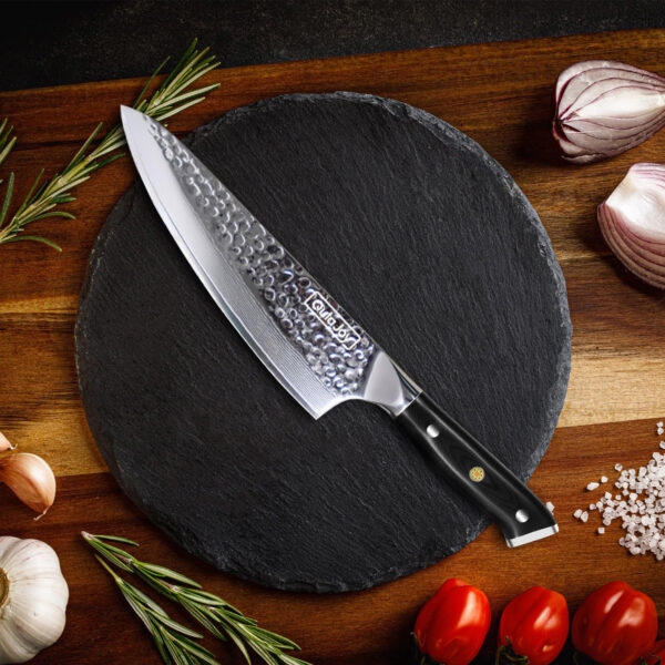 Qulajoy Chef Knife 8 Inch,Professional Japanese VG-10 Damascus 67 Layer Blade,Ultra Sharp Hammered Master Chefs Knife,Ergonomic G10 Handle,Triple Rivet And Full Tang - Image 4