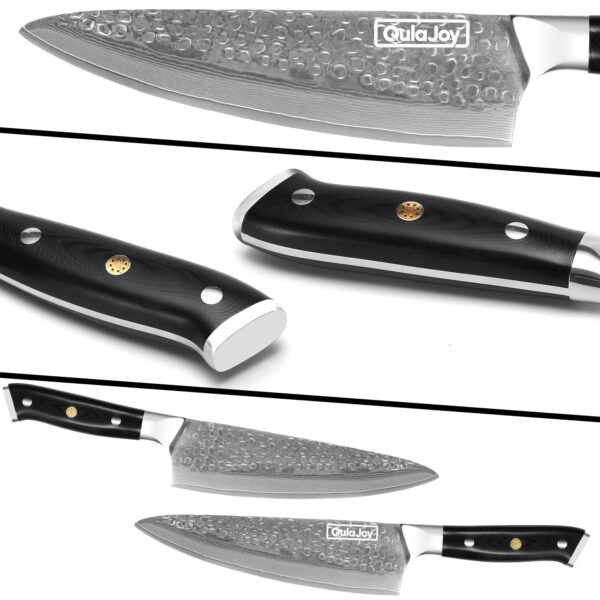 Qulajoy Chef Knife 8 Inch,Professional Japanese VG-10 Damascus 67 Layer Blade,Ultra Sharp Hammered Master Chefs Knife,Ergonomic G10 Handle,Triple Rivet And Full Tang