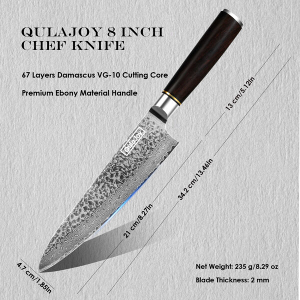 Qulajoy 7 Inch Santoku Knife- Ultra Sharp Japanese 67 Layers Damascus VG-10 Steel Core - Professional Hammered Chef Knife - Ergonomic G10 Handle With Sheath - Image 12