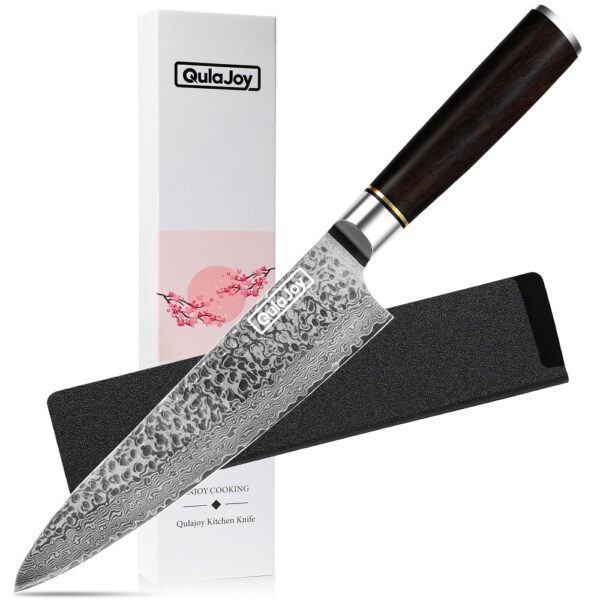 Qulajoy 7 Inch Santoku Knife- Ultra Sharp Japanese 67 Layers Damascus VG-10 Steel Core - Professional Hammered Chef Knife - Ergonomic G10 Handle With Sheath - Image 15