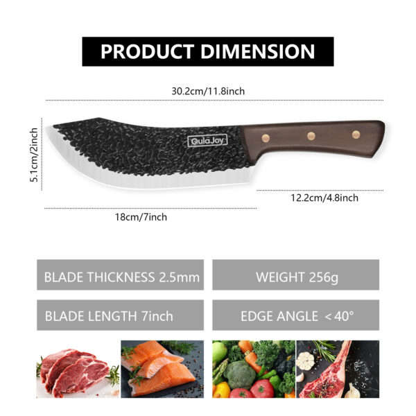 Qulajoy Meat Cleaver Knife - 7.3 Inch High Carbon Stainless Steel Butcher Knife For Meat Cutting Slicing Vegetables- Professional Chopper Knife For Home Kitchen Chef Knife - Image 18