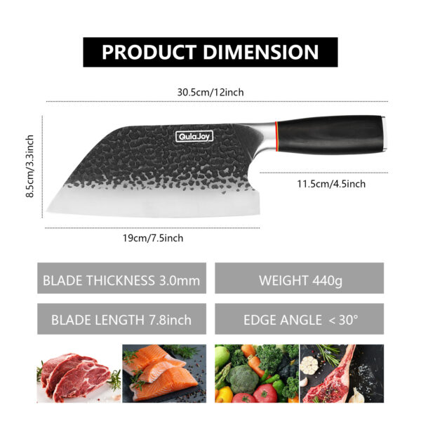 Qulajoy Meat Cleaver Knife - 7.3 Inch High Carbon Stainless Steel Butcher Knife For Meat Cutting Slicing Vegetables- Professional Chopper Knife For Home Kitchen Chef Knife - Image 2