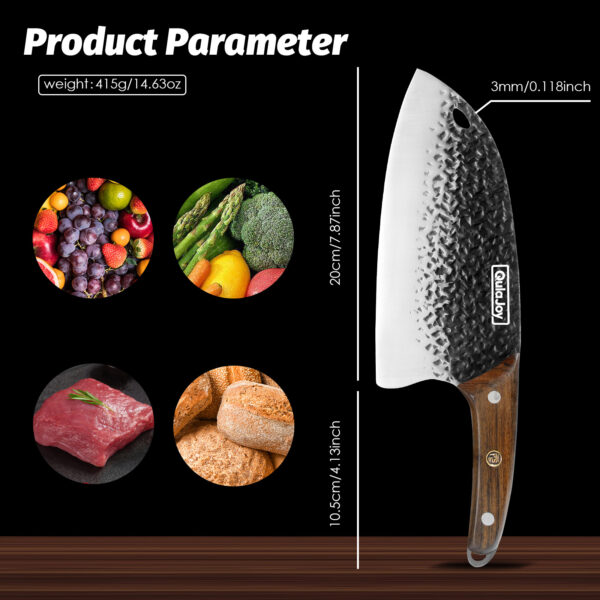 Qulajoy Meat Cleaver Knife - 7.3 Inch High Carbon Stainless Steel Butcher Knife For Meat Cutting Slicing Vegetables- Professional Chopper Knife For Home Kitchen Chef Knife - Image 10