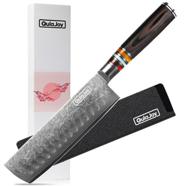 Qulajoy 7 Inch Nakiri Chef Knife,Professional Japanese 67 Layers Damascus VG-10 Steel Core,Hammered Vegetable Cutting Knife,Ergonomic Pakkawood Handle With Sheath - Image 13