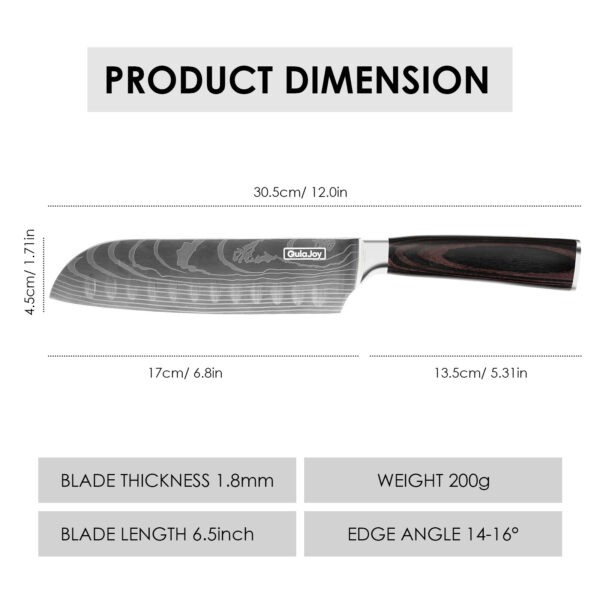 Qulajoy Santoku Knife, High Carbon Stainless Steel Chef Knife Japanese Kitchen Knives With Ergonomic Pakkawood Handle, Chopping Knife For Home Kitchen Cooking - Image 3