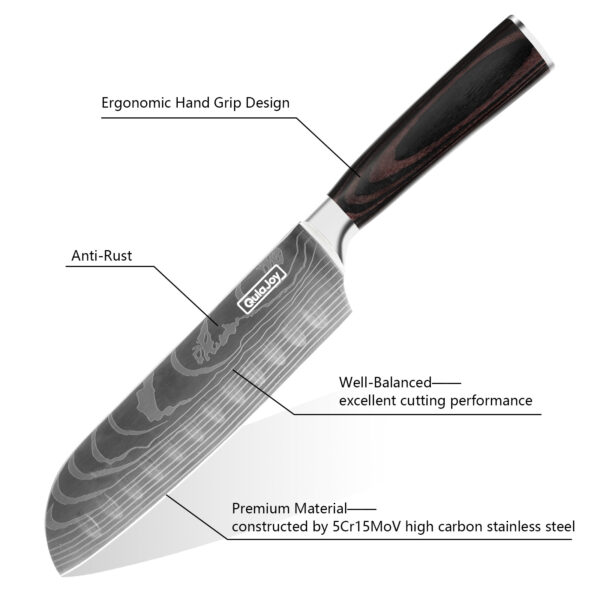 Qulajoy Santoku Knife, High Carbon Stainless Steel Chef Knife Japanese Kitchen Knives With Ergonomic Pakkawood Handle, Chopping Knife For Home Kitchen Cooking - Image 4