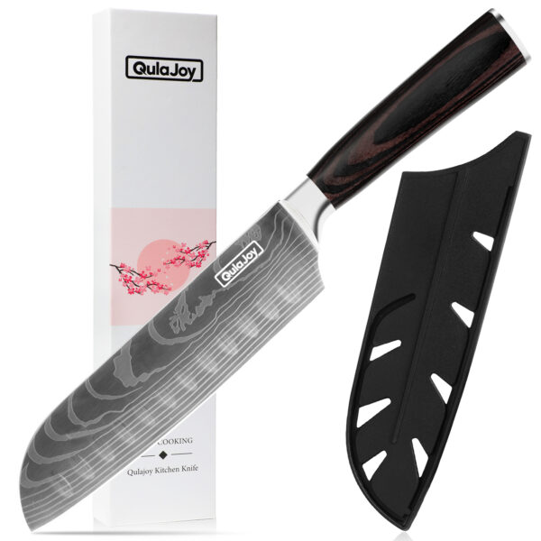 Qulajoy Santoku Knife, High Carbon Stainless Steel Chef Knife Japanese Kitchen Knives With Ergonomic Pakkawood Handle, Chopping Knife For Home Kitchen Cooking - Image 7