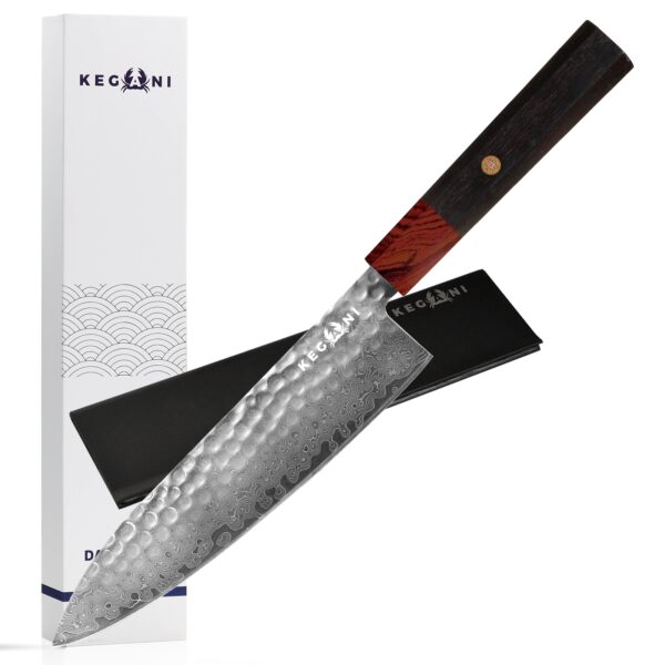 Kegani Damascus Japanese Chef Knife, 67 Layers VG-10 Japanese Knife Natural Hammered Chef Knife Japanese Rosewood Handle - Image 14