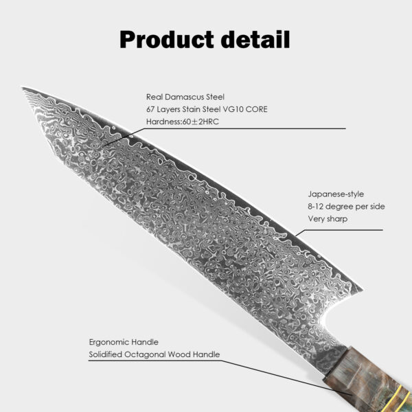 Kegani 8 Inch Kiritsuke Knife -Japanese Chef Knife-Damascus 67-layers VG10 Stainless Steel Kitchen Knife,Professional Chef's Knife For Cutting Meat And Vegetables