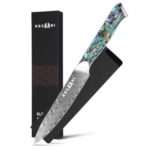 Kegani Damascus Kitchen Utility Knife, 5 Inch Paring Knife With Sheath 67 Layers VG-10 Core Petty Knife, Resin Handle Real Shell Filled FullTang Handle Fruit And Vegetable Knives - Image 5