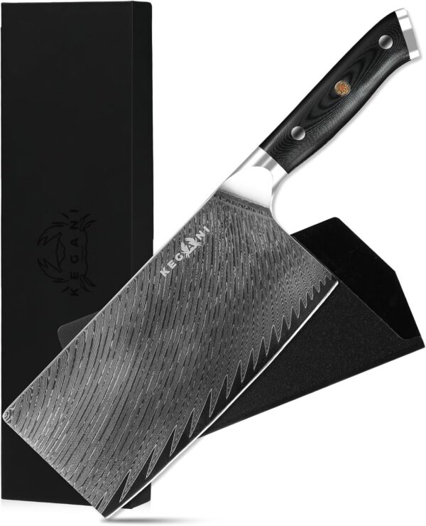 Kegani Meat Cleaver Knife 7 Inch - Damascus 73 Layers AUS-10 Steel Core Butcher Knife - G10 Handle Chinese Knife With Gift Box & Sheath - Image 2