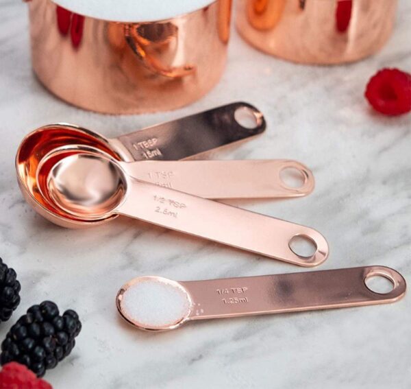 Kitchen Accessories 4Pcs/Set Measuring Cups Spoons Stainless Steel Plated Copper Wooden Handle Cooking Baking Tools - Image 5